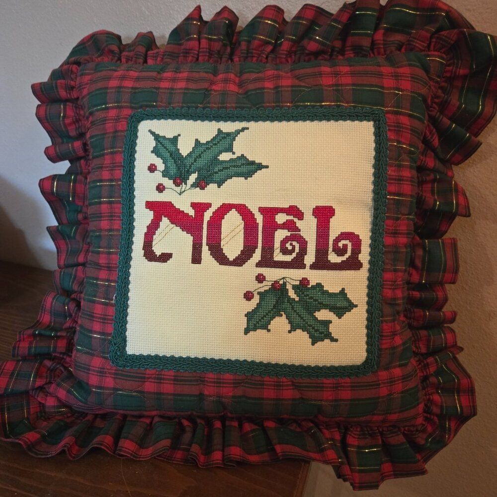 Cross Stitched Noel Pillow